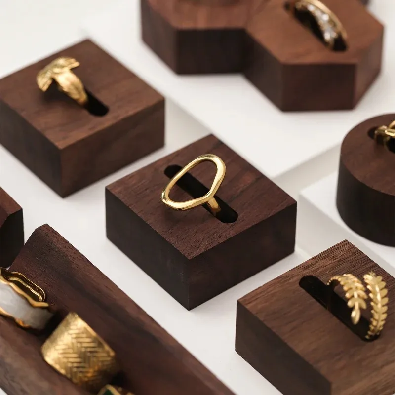 Walnut wood ring display stands slot jewelry organizer props Jewellry rack Holder earring organizer case tray