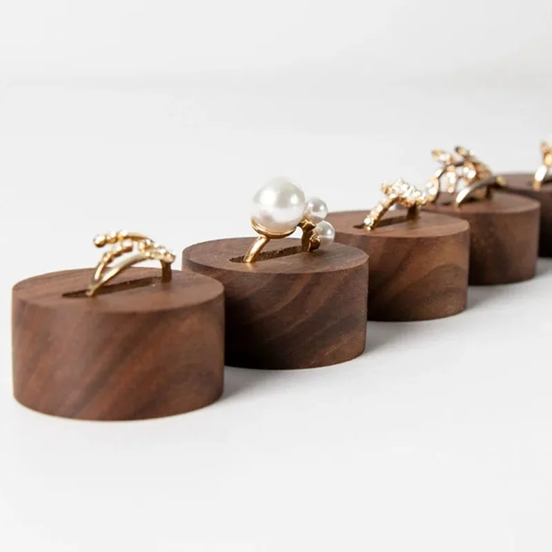 Walnut wood ring display stands slot jewelry organizer props Jewellry rack Holder earring organizer case tray