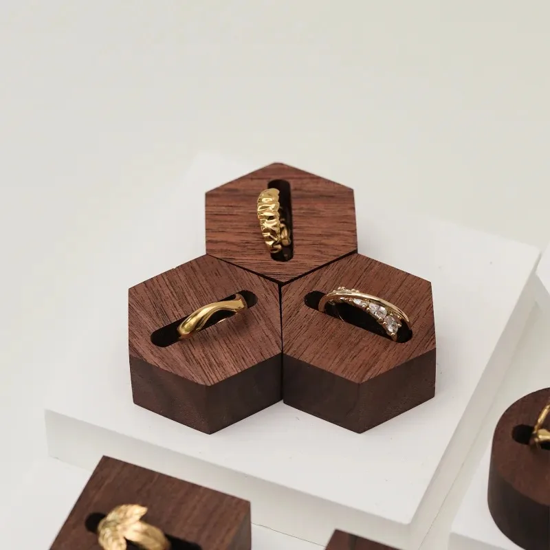 Walnut wood ring display stands slot jewelry organizer props Jewellry rack Holder earring organizer case tray