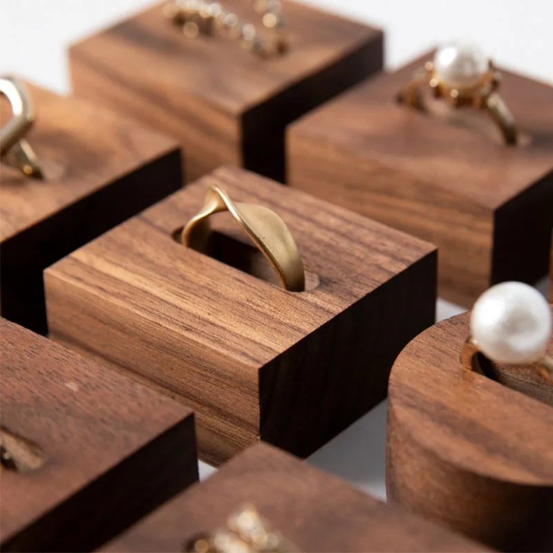 Walnut wood ring display stands slot jewelry organizer props Jewellry rack Holder earring organizer case tray