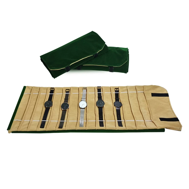 Velvet Watch Roll Bag Jewelry Holder Case Jewelry Storage Organizer for Watch Bracelet Bangle Travel Portable Folding Bag