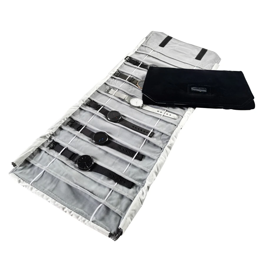 Velvet Watch Roll Bag Jewelry Holder Case Jewelry Storage Organizer for Watch Bracelet Bangle Travel Portable Folding Bag
