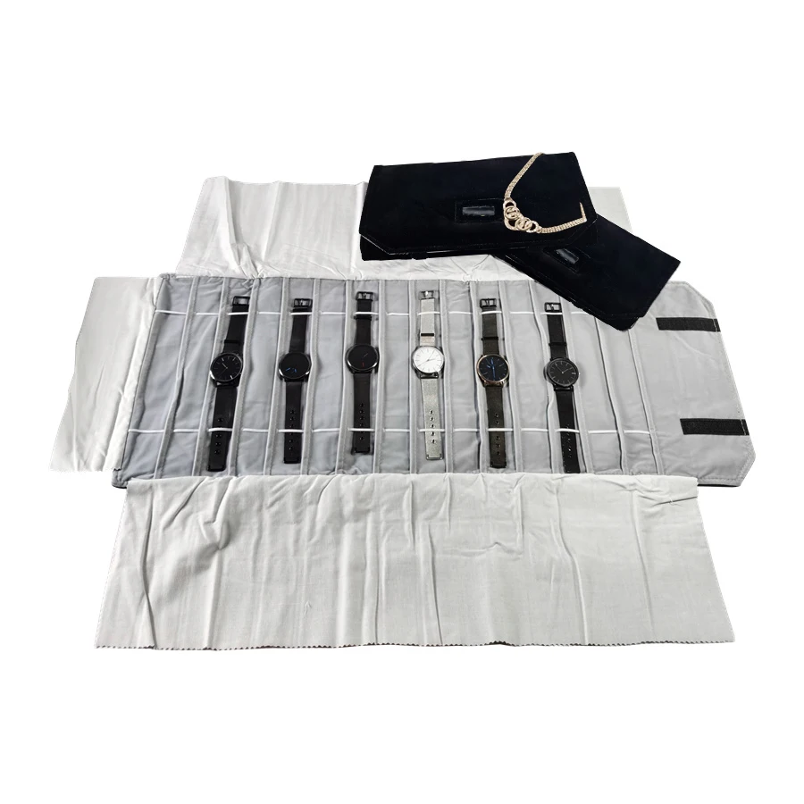 Velvet Watch Roll Bag Jewelry Holder Case Jewelry Storage Organizer for Watch Bracelet Bangle Travel Portable Folding Bag