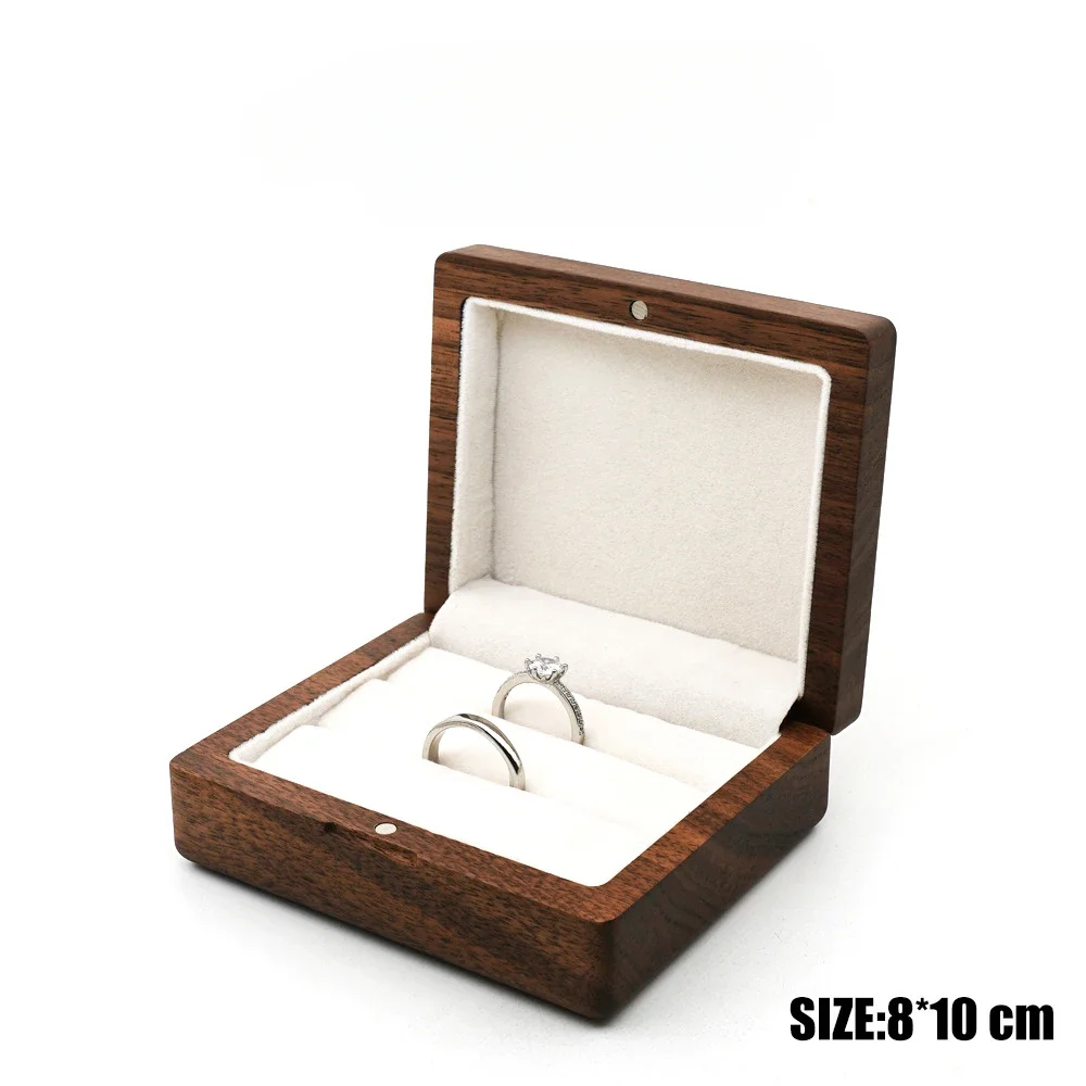 10*8cm Personalized Engraved Wooden Jewelry Box With Bag Ring Earrings Holder Big Walnut Jewels Storage & Display Box Free Logo