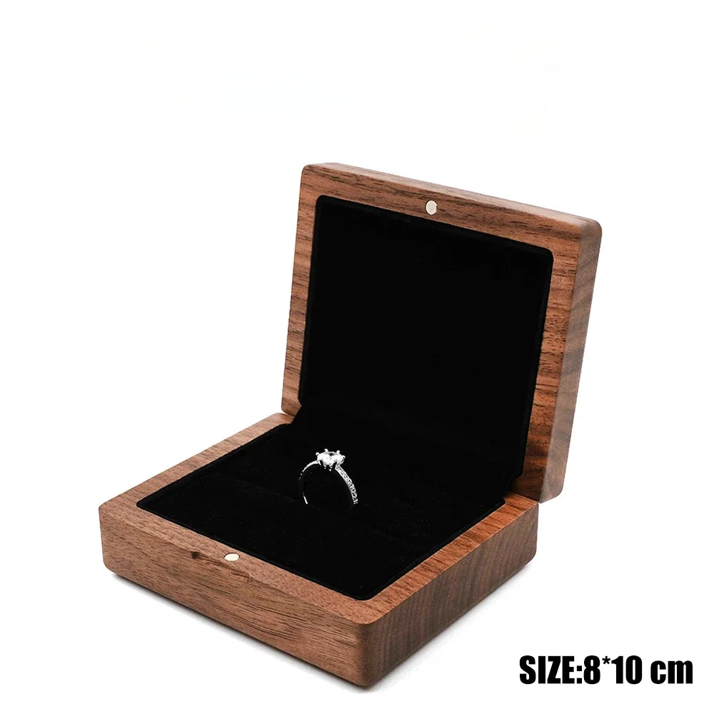 10*8cm Personalized Engraved Wooden Jewelry Box With Bag Ring Earrings Holder Big Walnut Jewels Storage & Display Box Free Logo