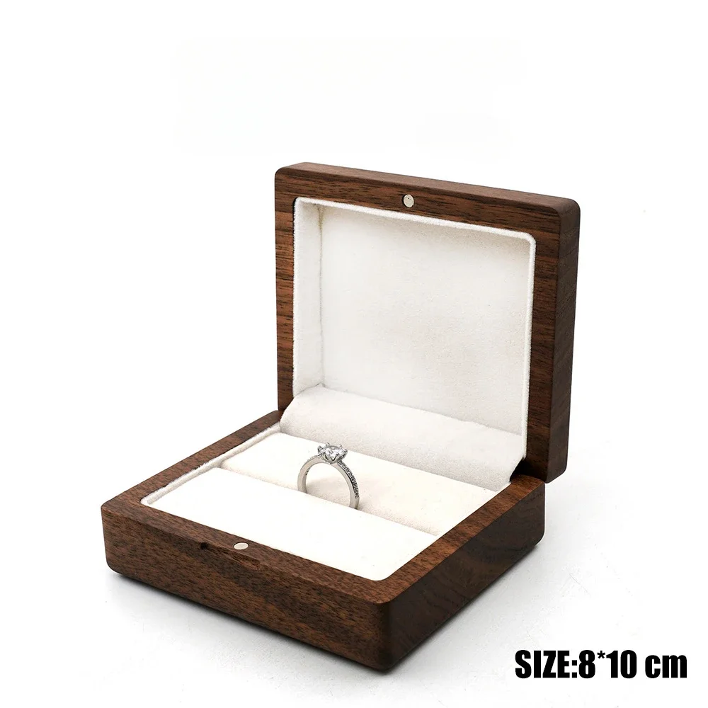 10*8cm Personalized Engraved Wooden Jewelry Box With Bag Ring Earrings Holder Big Walnut Jewels Storage & Display Box Free Logo