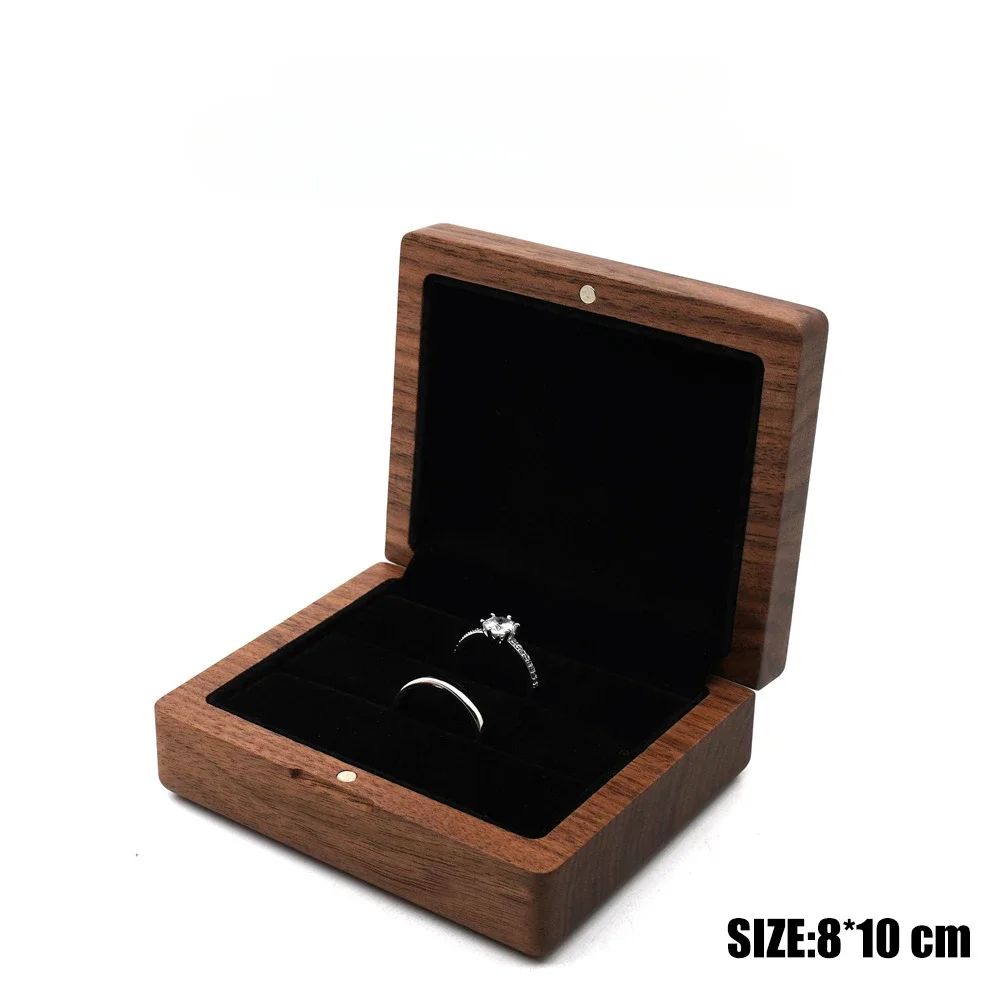 10*8cm Personalized Engraved Wooden Jewelry Box With Bag Ring Earrings Holder Big Walnut Jewels Storage & Display Box Free Logo