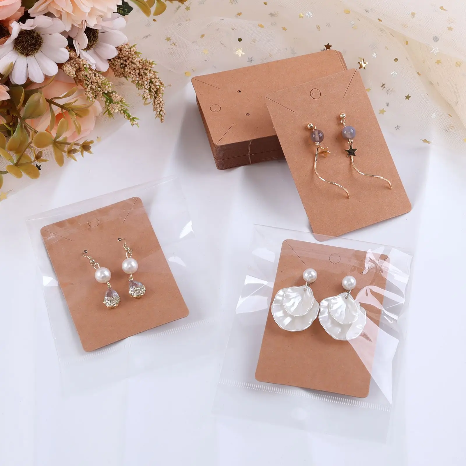 50pcs/Lot Earrings Necklaces Display Cards For Jewelry Organizer Self-Seal Packaging Cardboard Hang Tag Card Ear Stud Paper Card