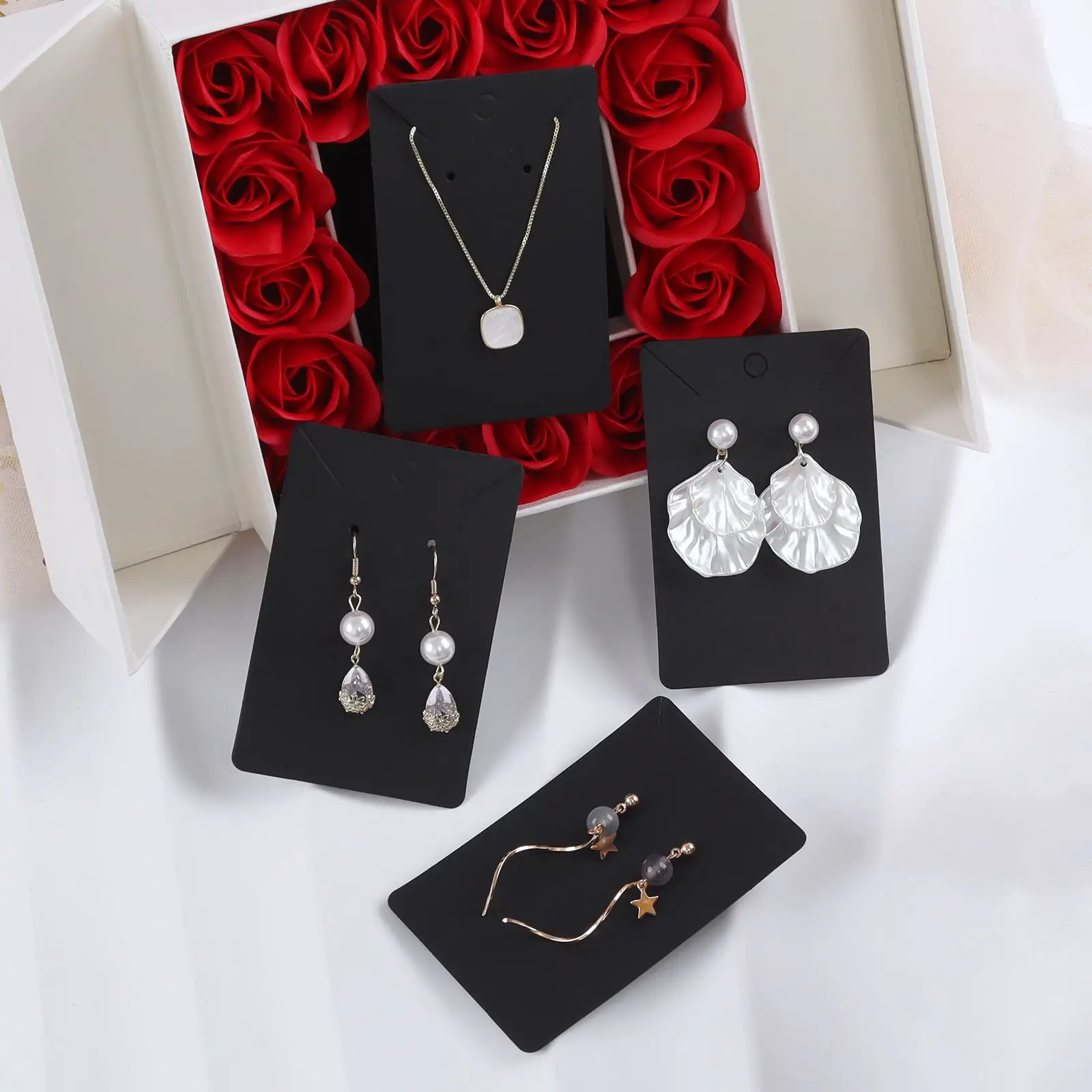50pcs/Lot Earrings Necklaces Display Cards For Jewelry Organizer Self-Seal Packaging Cardboard Hang Tag Card Ear Stud Paper Card