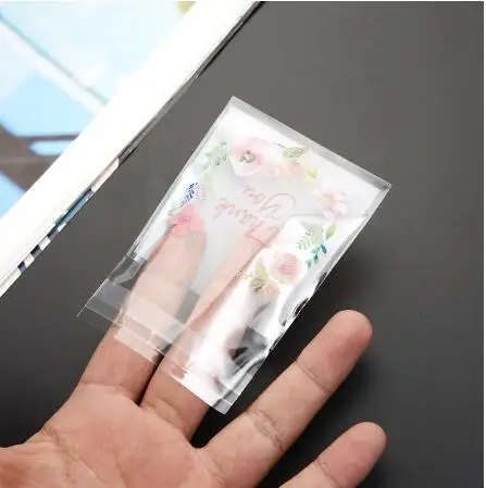 100pcs/lot Plastic Bags Thank you Flower Self-Adhesive Bags for Homemade Cookie Party Gifts Bag DIY Jewelry Packaging Bag