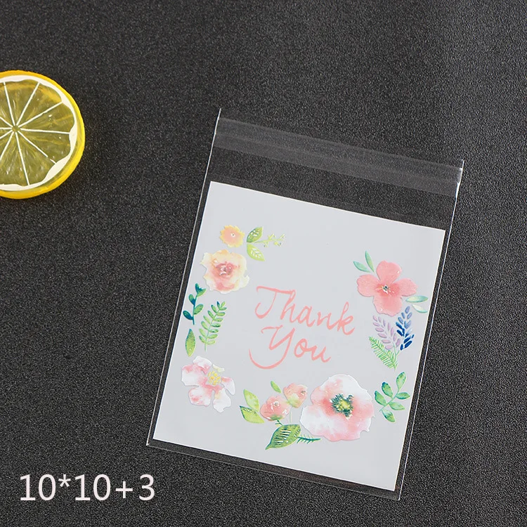 100pcs/lot Plastic Bags Thank you Flower Self-Adhesive Bags for Homemade Cookie Party Gifts Bag DIY Jewelry Packaging Bag