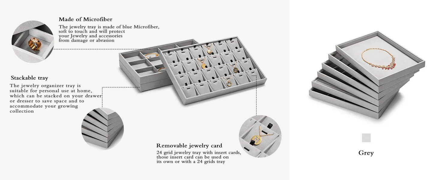 Elegant Jewelry Display & Storage Trays: Jeweler Versatile Velvet-Lined Bins for Organizing Necklaces, Rings, Earrings, & More