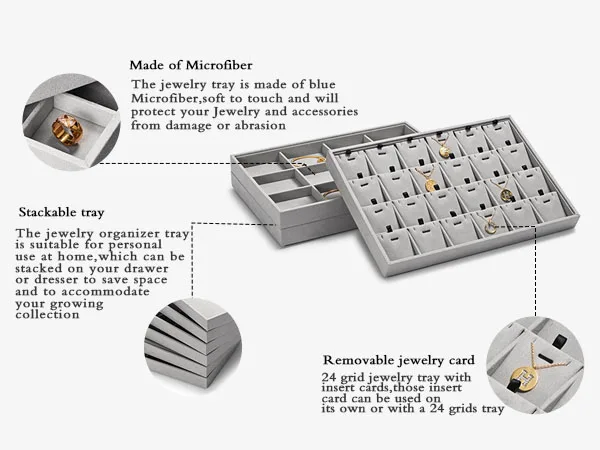 Elegant Jewelry Display & Storage Trays: Jeweler Versatile Velvet-Lined Bins for Organizing Necklaces, Rings, Earrings, & More
