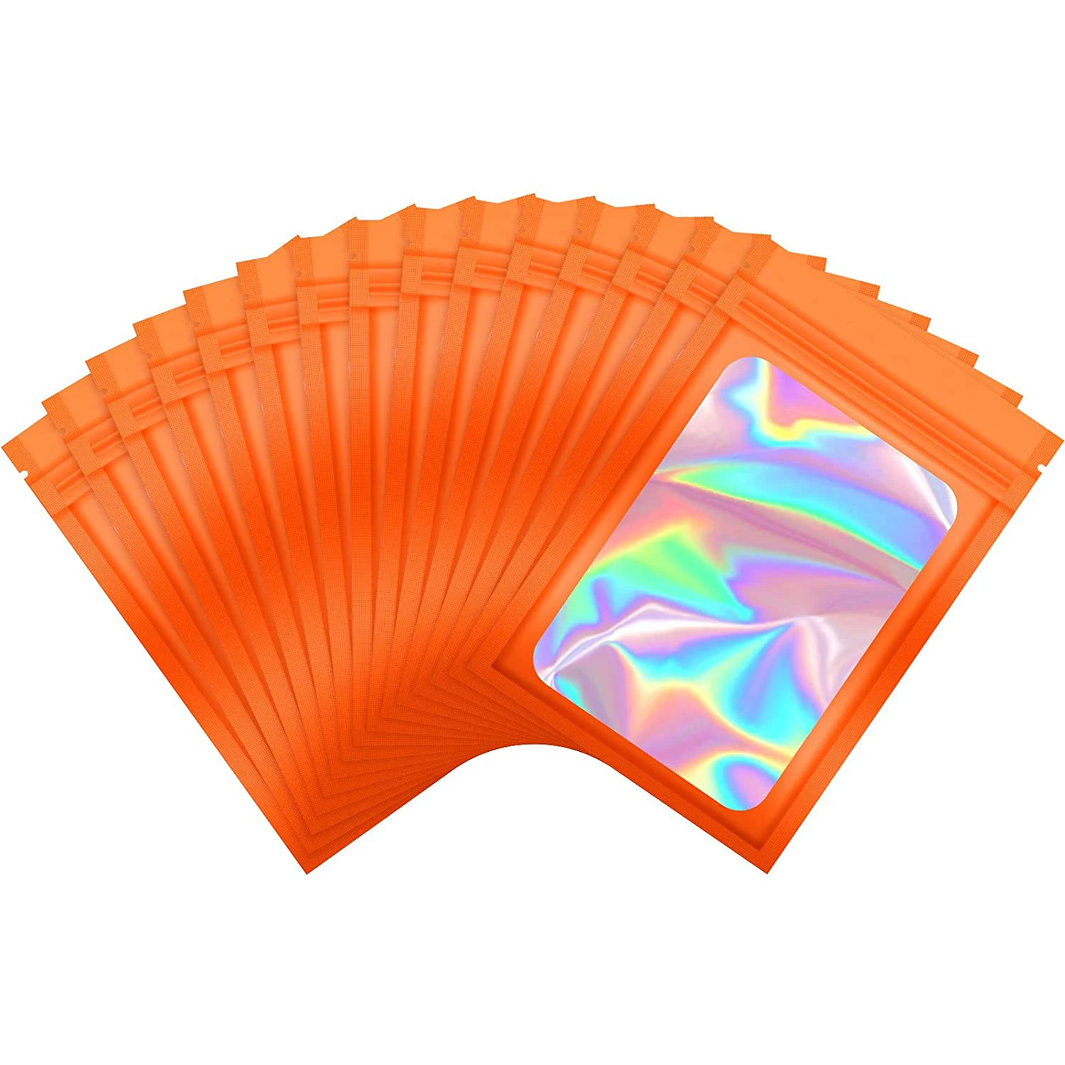 50Pcs Thick Smell Proof Mylar Bag Holographic Laser Color Plastic Packaging Pouch Jewelry Retail Storage Pouch Gift Zip Lock Bag