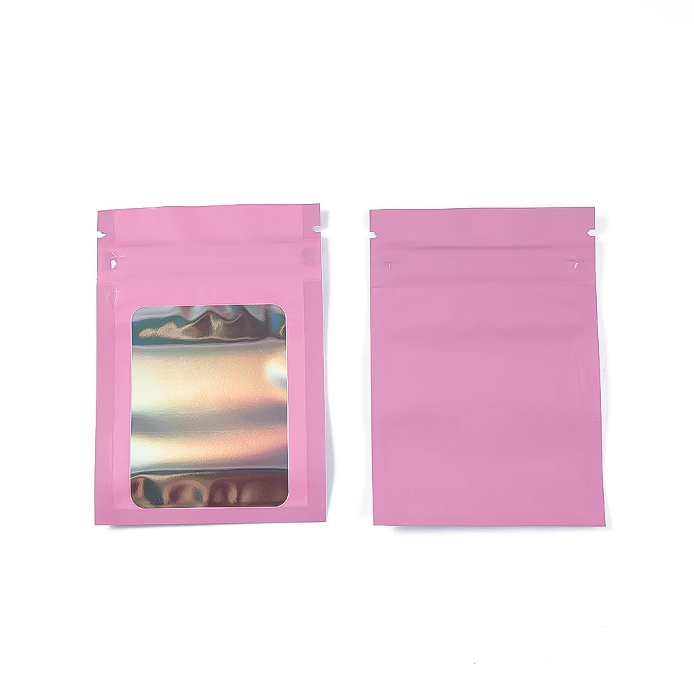 50Pcs Thick Smell Proof Mylar Bag Holographic Laser Color Plastic Packaging Pouch Jewelry Retail Storage Pouch Gift Zip Lock Bag