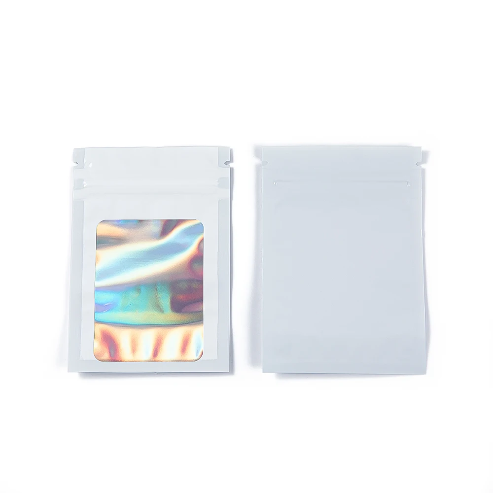 50Pcs Thick Smell Proof Mylar Bag Holographic Laser Color Plastic Packaging Pouch Jewelry Retail Storage Pouch Gift Zip Lock Bag