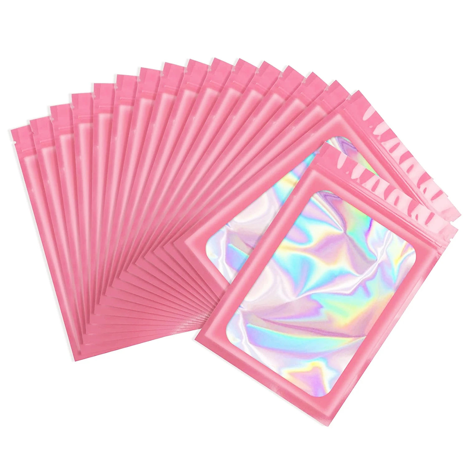 50Pcs Thick Smell Proof Mylar Bag Holographic Laser Color Plastic Packaging Pouch Jewelry Retail Storage Pouch Gift Zip Lock Bag