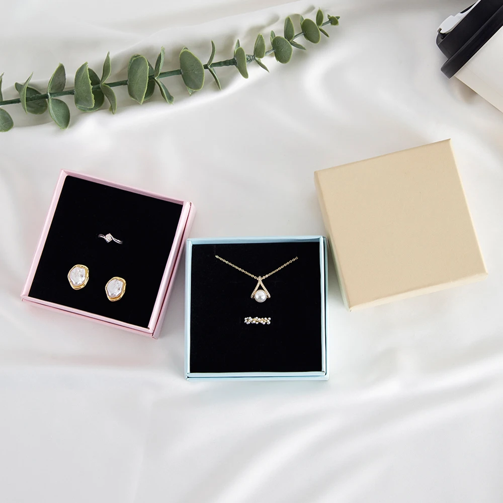 10Pcs Jewelry Kraft Box Ring Necklace Earrings Bracelet Organizer Girls Women Men Gift Packaging Travel Accessories Sponge Case