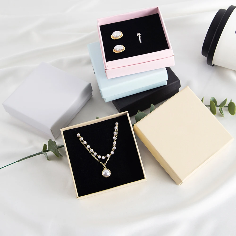 10Pcs Jewelry Kraft Box Ring Necklace Earrings Bracelet Organizer Girls Women Men Gift Packaging Travel Accessories Sponge Case