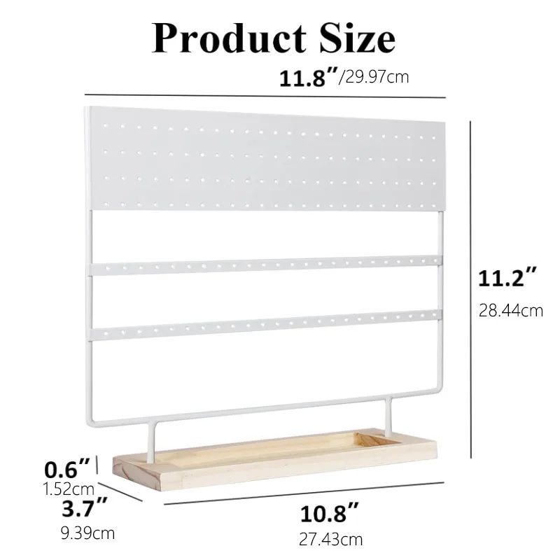 Earring Holder Organizer Stand - Earrings Display Rack 144 Holes Jewelry Holder Tower with Wooden Tray for Earrings Rings White