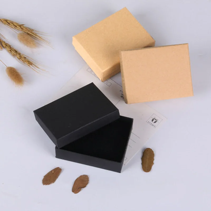 50pcs Black White Brown Kraft Paper Jewelry Gift Box Luxury Cardboard 7x9x3cm Bracelets Earrings Rings Necklaces Packaging Boxes