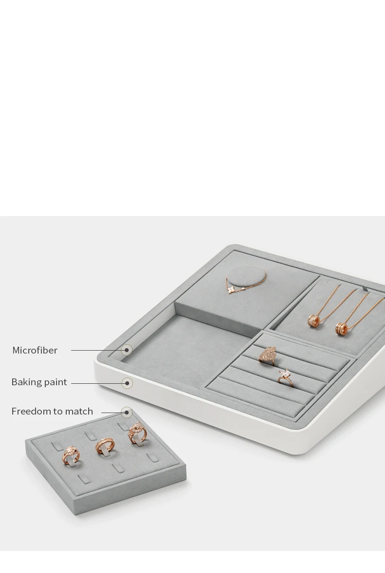 Oirlv Display Trays Grey Velvet Jewelry Display Tray for Ring Earrings Bangle Necklace Tray Organizer Jewelry Display Tray Grey