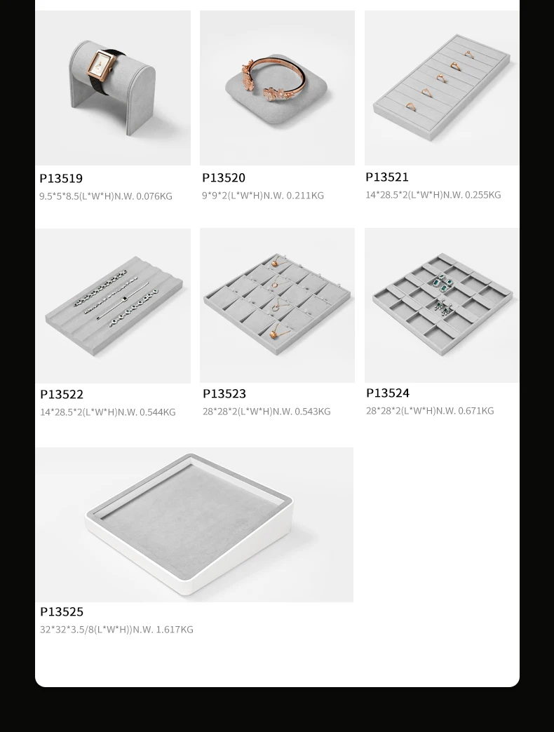 Oirlv Display Trays Grey Velvet Jewelry Display Tray for Ring Earrings Bangle Necklace Tray Organizer Jewelry Display Tray Grey