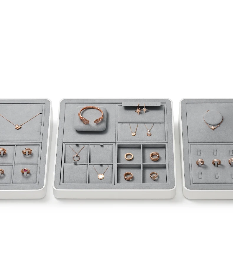 Oirlv Display Trays Grey Velvet Jewelry Display Tray for Ring Earrings Bangle Necklace Tray Organizer Jewelry Display Tray Grey
