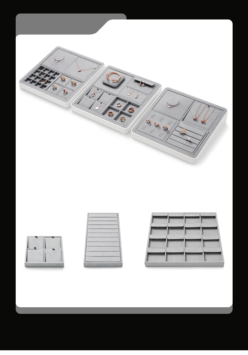 Oirlv Display Trays Grey Velvet Jewelry Display Tray for Ring Earrings Bangle Necklace Tray Organizer Jewelry Display Tray Grey