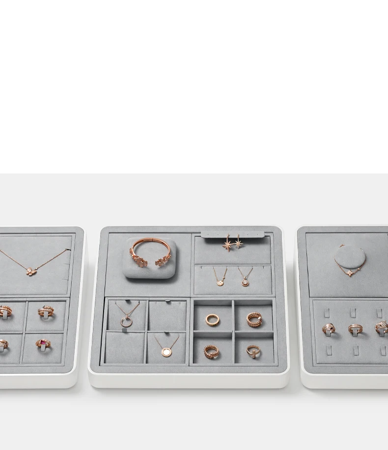 Oirlv Display Trays Grey Velvet Jewelry Display Tray for Ring Earrings Bangle Necklace Tray Organizer Jewelry Display Tray Grey