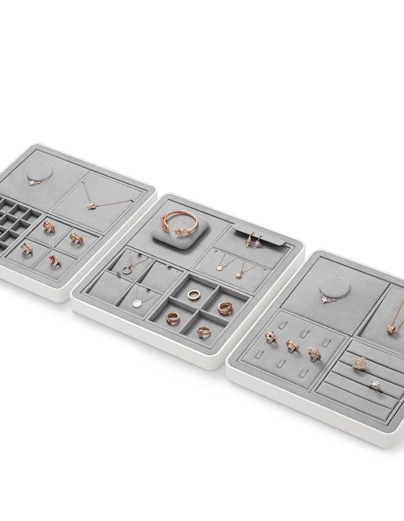 Oirlv Display Trays Grey Velvet Jewelry Display Tray for Ring Earrings Bangle Necklace Tray Organizer Jewelry Display Tray Grey