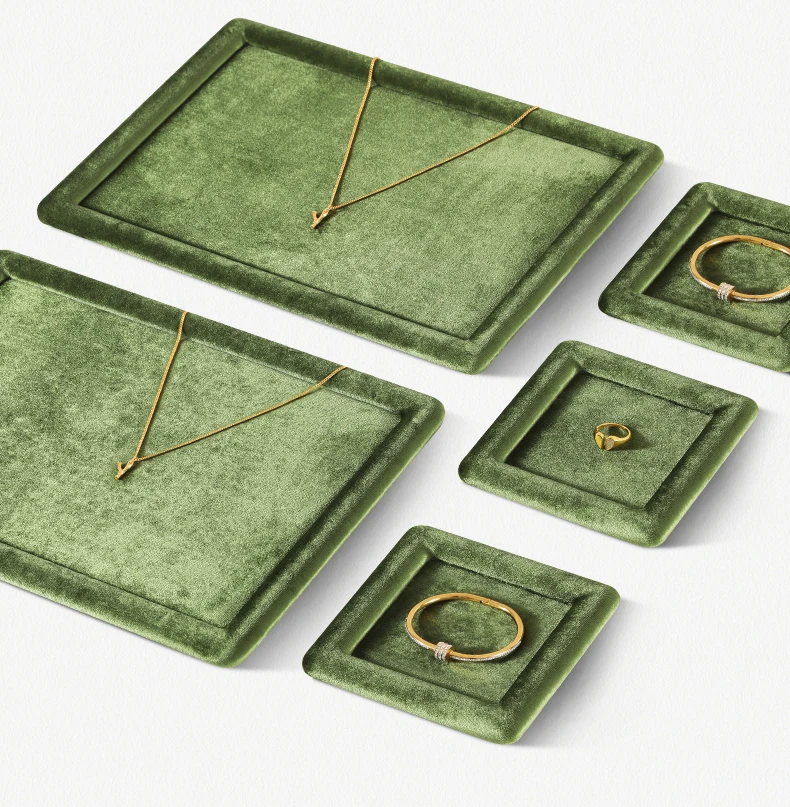 Yinbeini Velvet Jewelry Flat Tray Ring Pendant Bracelet Necklace Display Tray Jewelry Storage Organizer Plate P082