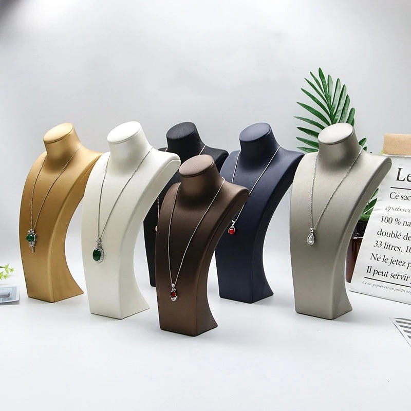 PU Leather Jewelry Display Stand,Luxury Portrait Neck Bust Model for Necklace Pendant Rack, Photo Props & Shop Display Organizer