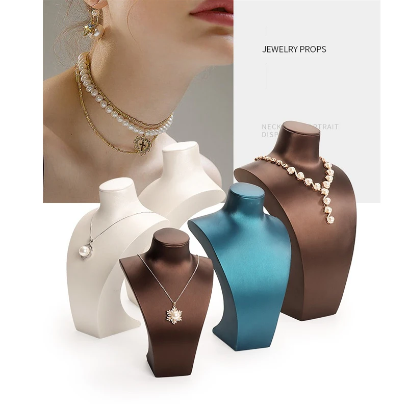 PU Leather Jewelry Display Stand,Luxury Portrait Neck Bust Model for Necklace Pendant Rack, Photo Props & Shop Display Organizer
