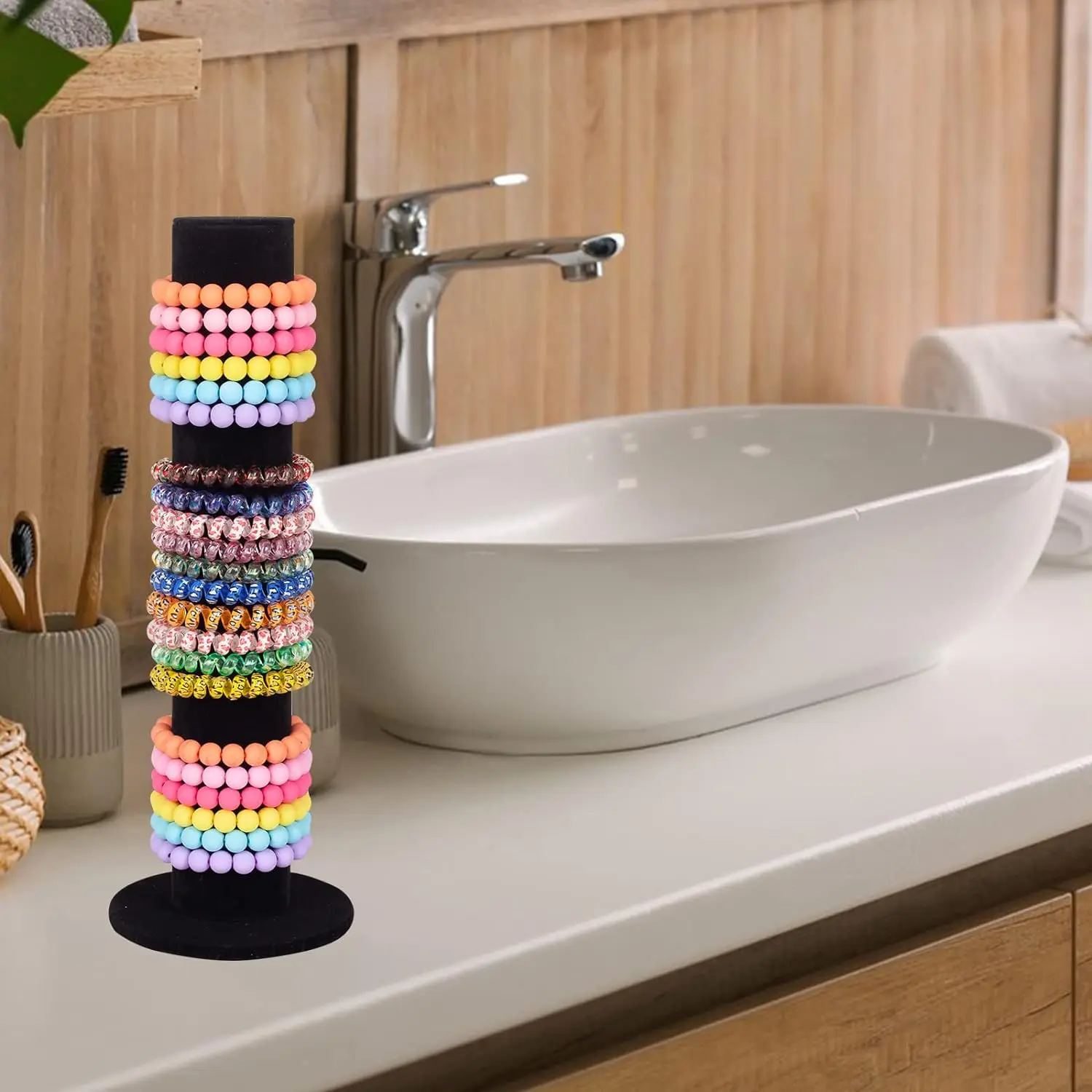 Stylish Vertical Jewelry Stand for Bracelets And Watches with Hair Band Holder T-Bar Rack Closet Organizer Tower