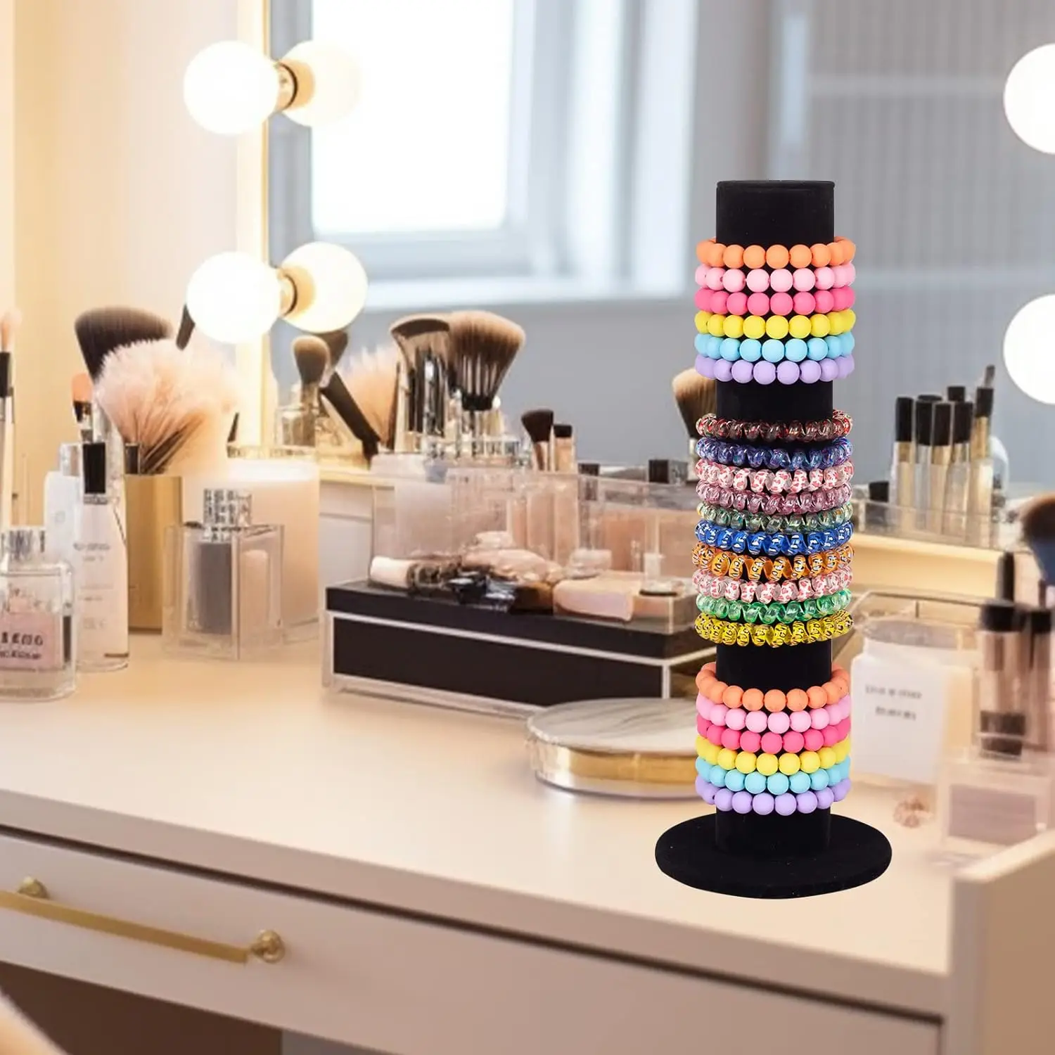 Stylish Vertical Jewelry Stand for Bracelets And Watches with Hair Band Holder T-Bar Rack Closet Organizer Tower