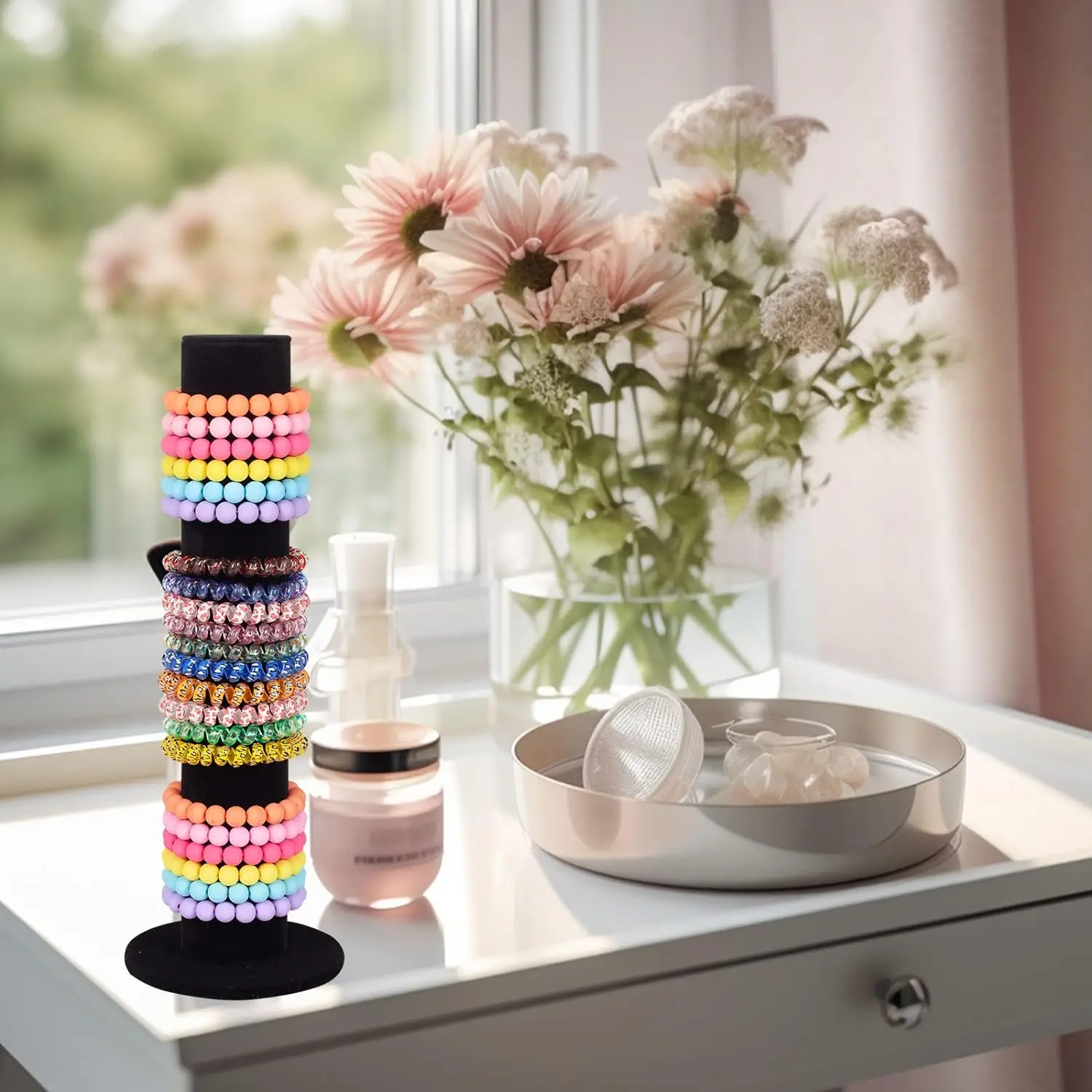 Stylish Vertical Jewelry Stand for Bracelets And Watches with Hair Band Holder T-Bar Rack Closet Organizer Tower
