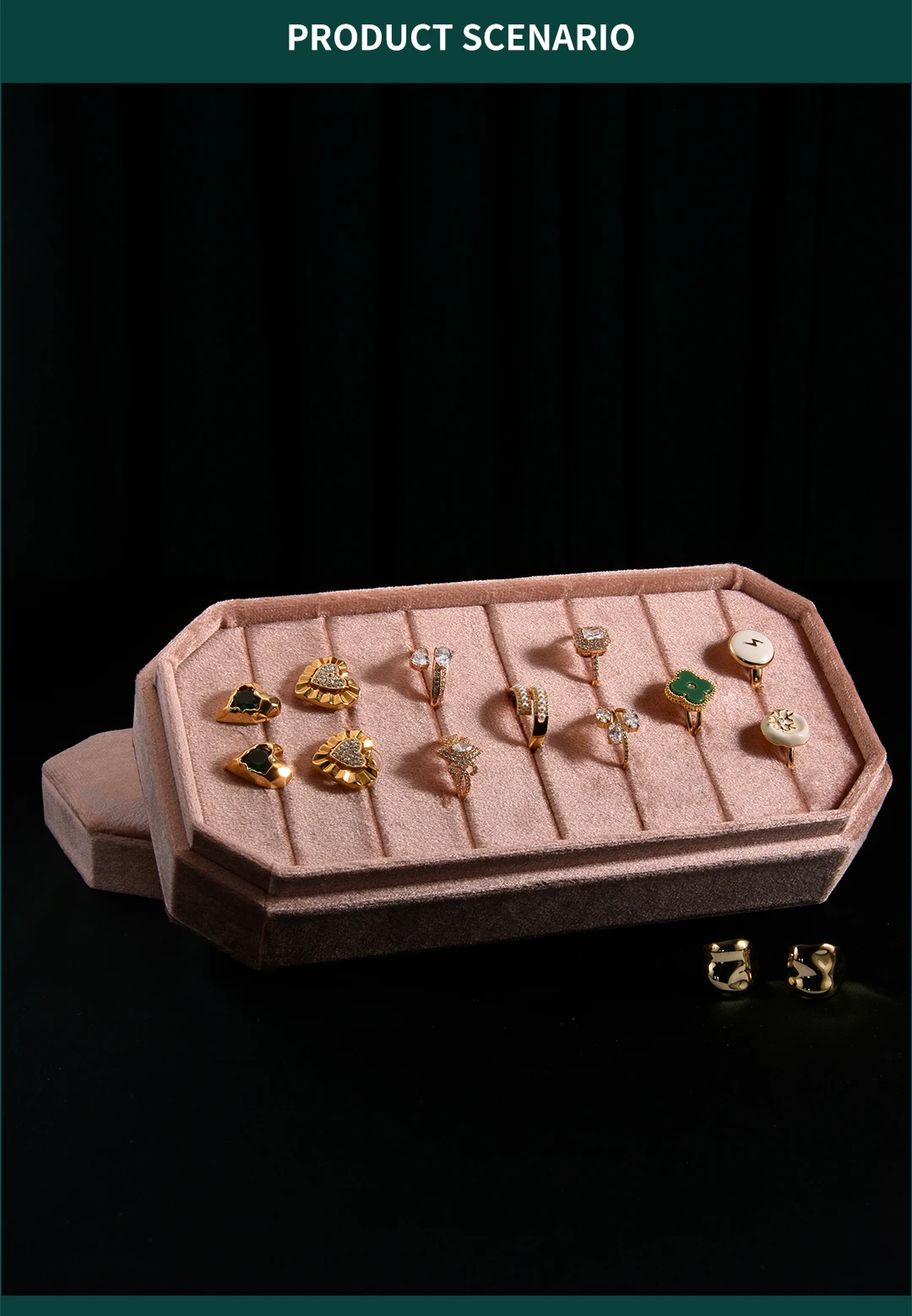 Velvet Rings Holder with Lid Jewelry Storage Container Finger Rings Stand Rings Box Suede Custom Logo Jewelry Tray