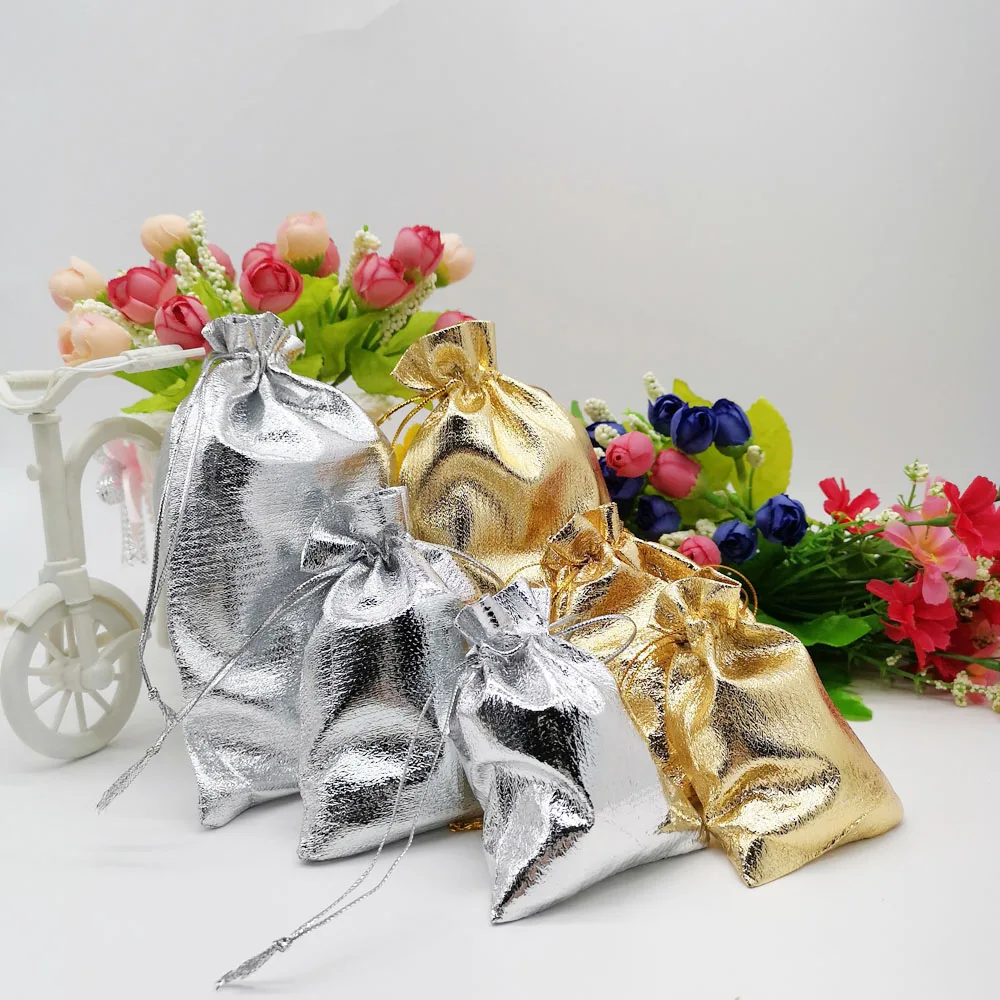 100pcs Jewelry Pouch Jewellery Bag Silver/Gold Velvet Bag Drawstring Jewelry Packaging Bags Organza Jewelry Bags 7x9 9x12 13x18