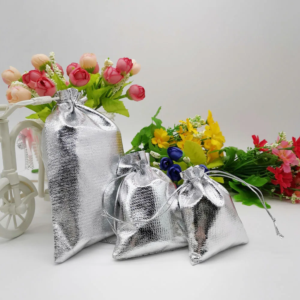 100pcs Jewelry Pouch Jewellery Bag Silver/Gold Velvet Bag Drawstring Jewelry Packaging Bags Organza Jewelry Bags 7x9 9x12 13x18