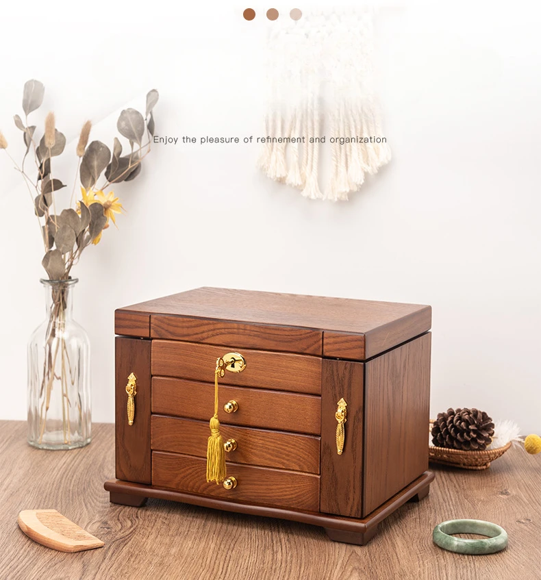 Wood Jewelry Box Big Size Ring Necklace Earrings Jewelry Box Organizer Drawer Bracelet Display Stand Women Accessories Storage