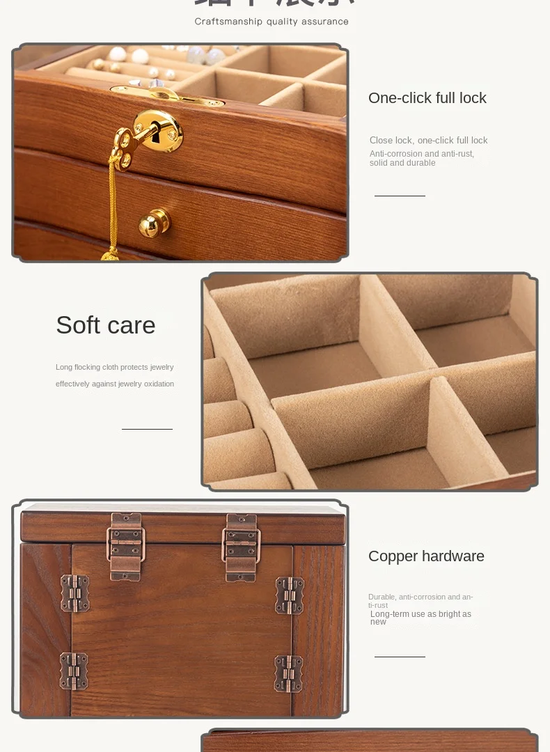 Wood Jewelry Box Big Size Ring Necklace Earrings Jewelry Box Organizer Drawer Bracelet Display Stand Women Accessories Storage
