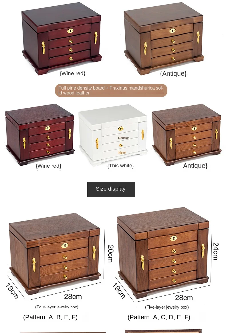Wood Jewelry Box Big Size Ring Necklace Earrings Jewelry Box Organizer Drawer Bracelet Display Stand Women Accessories Storage