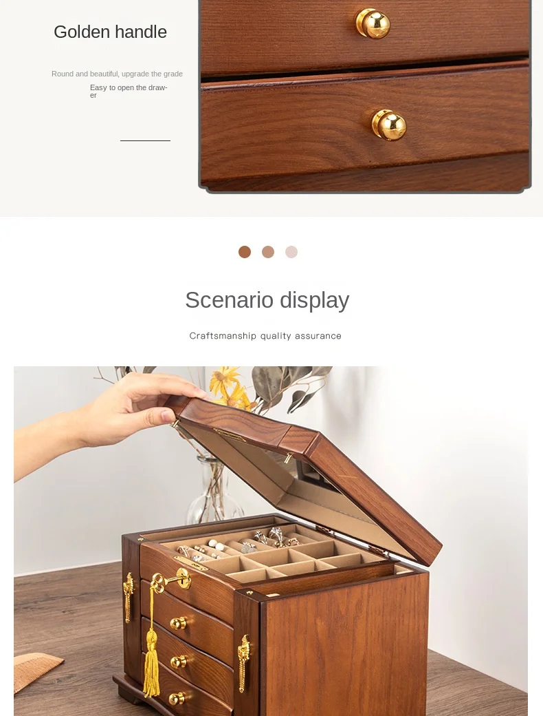 Wood Jewelry Box Big Size Ring Necklace Earrings Jewelry Box Organizer Drawer Bracelet Display Stand Women Accessories Storage