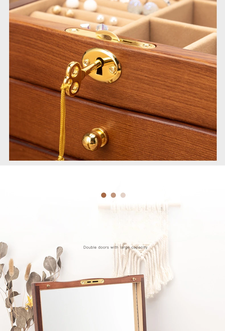 Wood Jewelry Box Big Size Ring Necklace Earrings Jewelry Box Organizer Drawer Bracelet Display Stand Women Accessories Storage