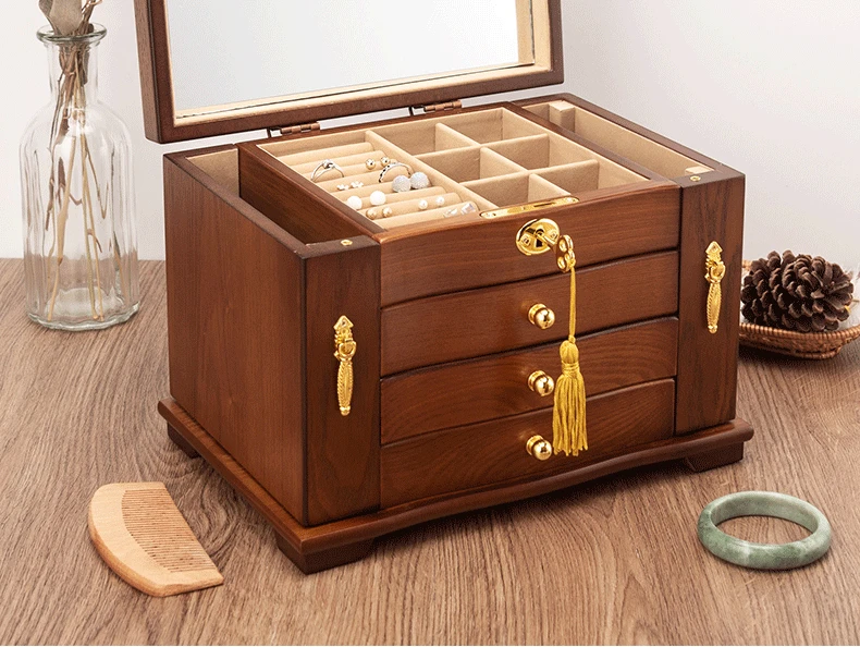 Wood Jewelry Box Big Size Ring Necklace Earrings Jewelry Box Organizer Drawer Bracelet Display Stand Women Accessories Storage
