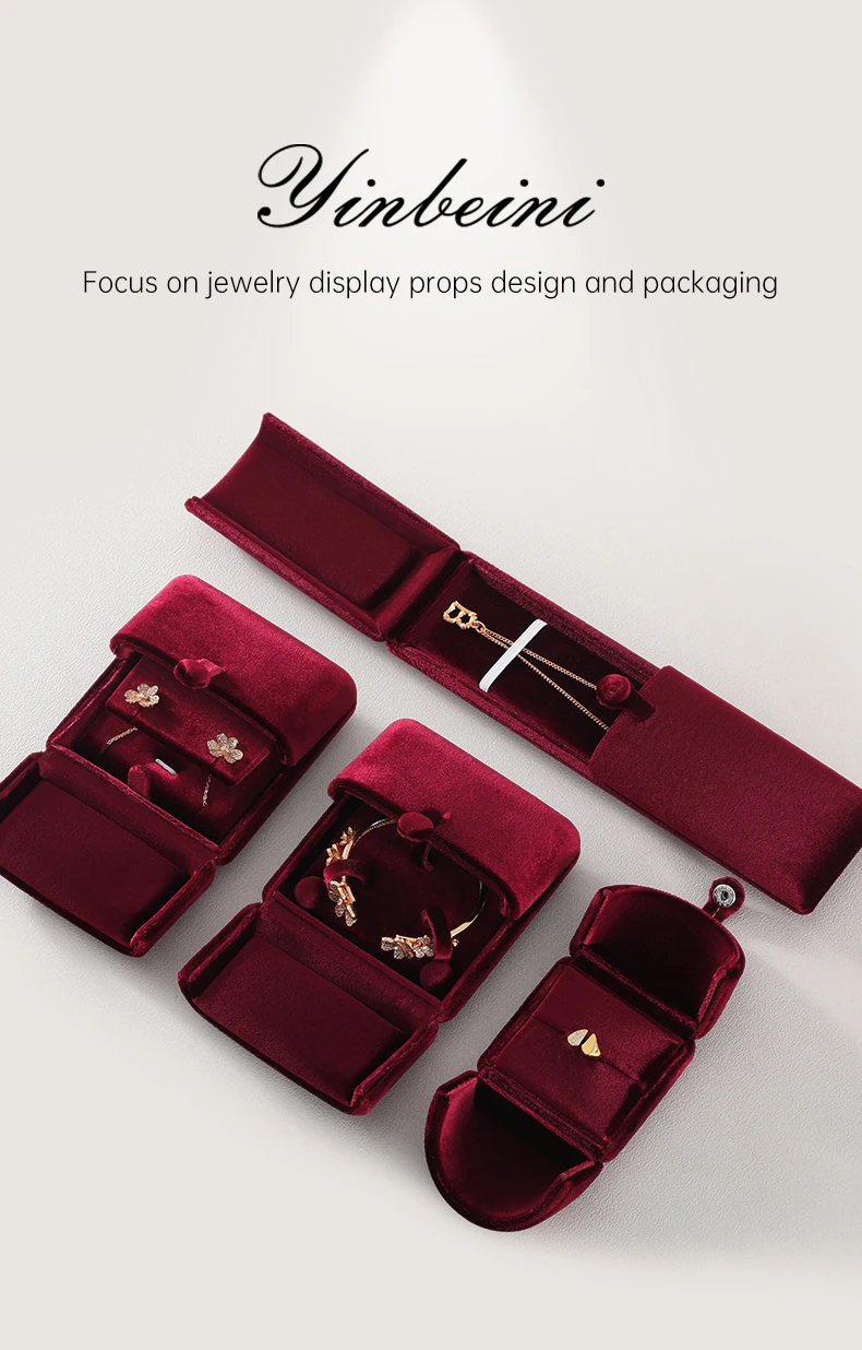 Yinbeini Velvet Jewelry Storage Box Ring Earring Bracelet Necklace Display Box for Wedding Proposal Engagement H024