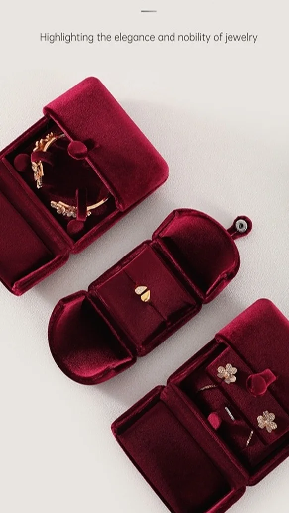 Yinbeini Velvet Jewelry Storage Box Ring Earring Bracelet Necklace Display Box for Wedding Proposal Engagement H024