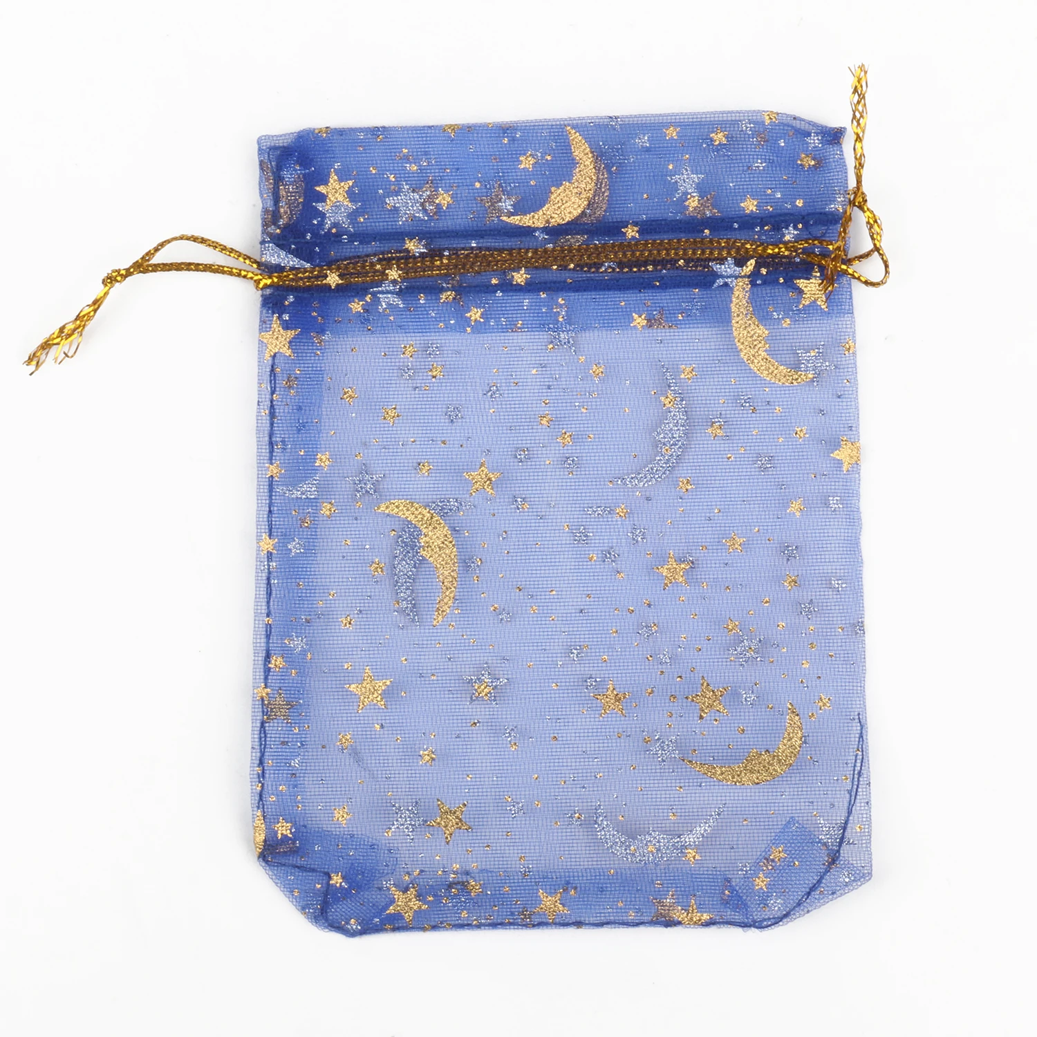 50pcs 9x12cm 11x16cm 13x18cm 17x23cm Mixed Gold Moon Star Adjustable Drawstring Pouch Bags for Wedding Gifts Organza Jewelry