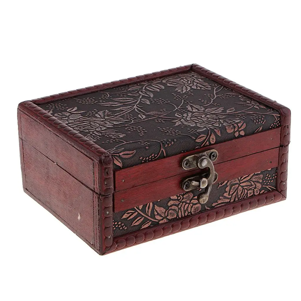 Small Vintage Wooden Trinket Jewelry Desktop Sundry Cosmetics Decorative Box Storage Oraganizer Treasure Case Holder Packaging